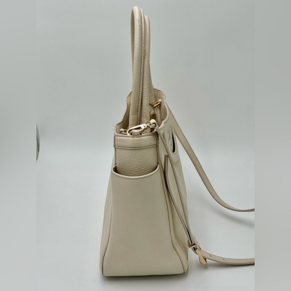 GUC Tory Burch Sarif T Ivory Leather Satchel / Crossbody - Picture 3 of 9